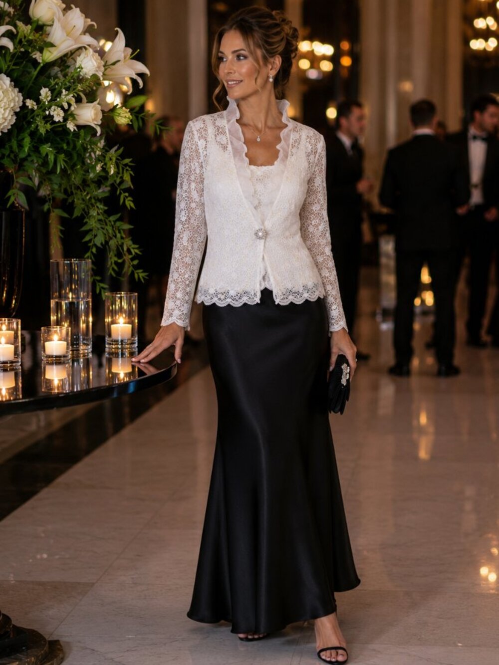 Alex Evenings White Lace 2PC Jacket Shell Set L Wedding Mother Bride Formal